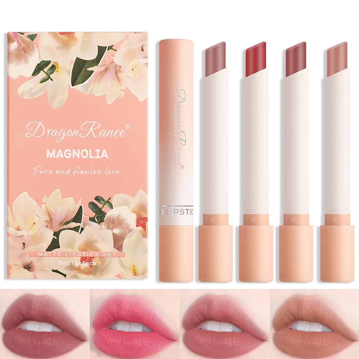 FYEBOO 4-Color Matte Lip Stain Set - Velvety, 24-Hour Wear